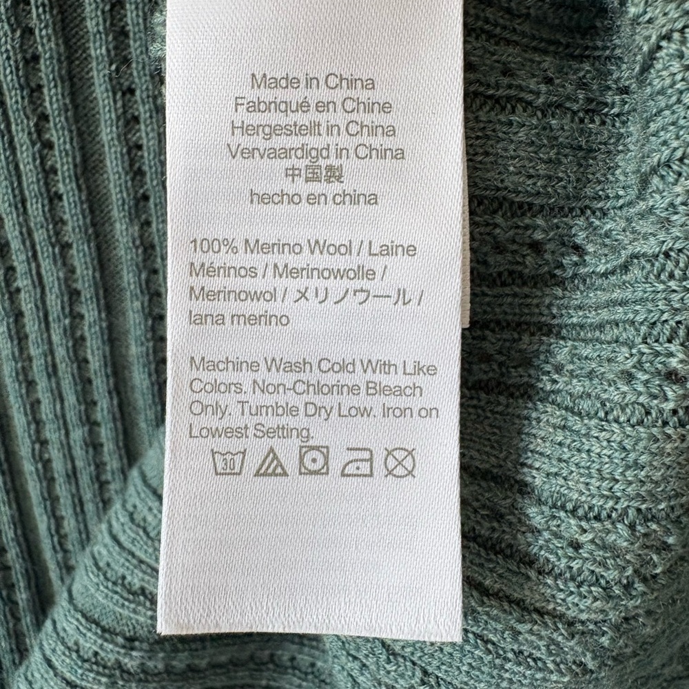 J. Crew Scalloped- Edge Pointelle Green Wool Sweater - Picture 6 of 10